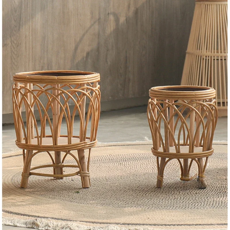 Imitation Rattan Woven Floor Storage Shelf, High Value Plant Shelves Balcony Garden Flower Stand Living Room Floor Storage Shelf