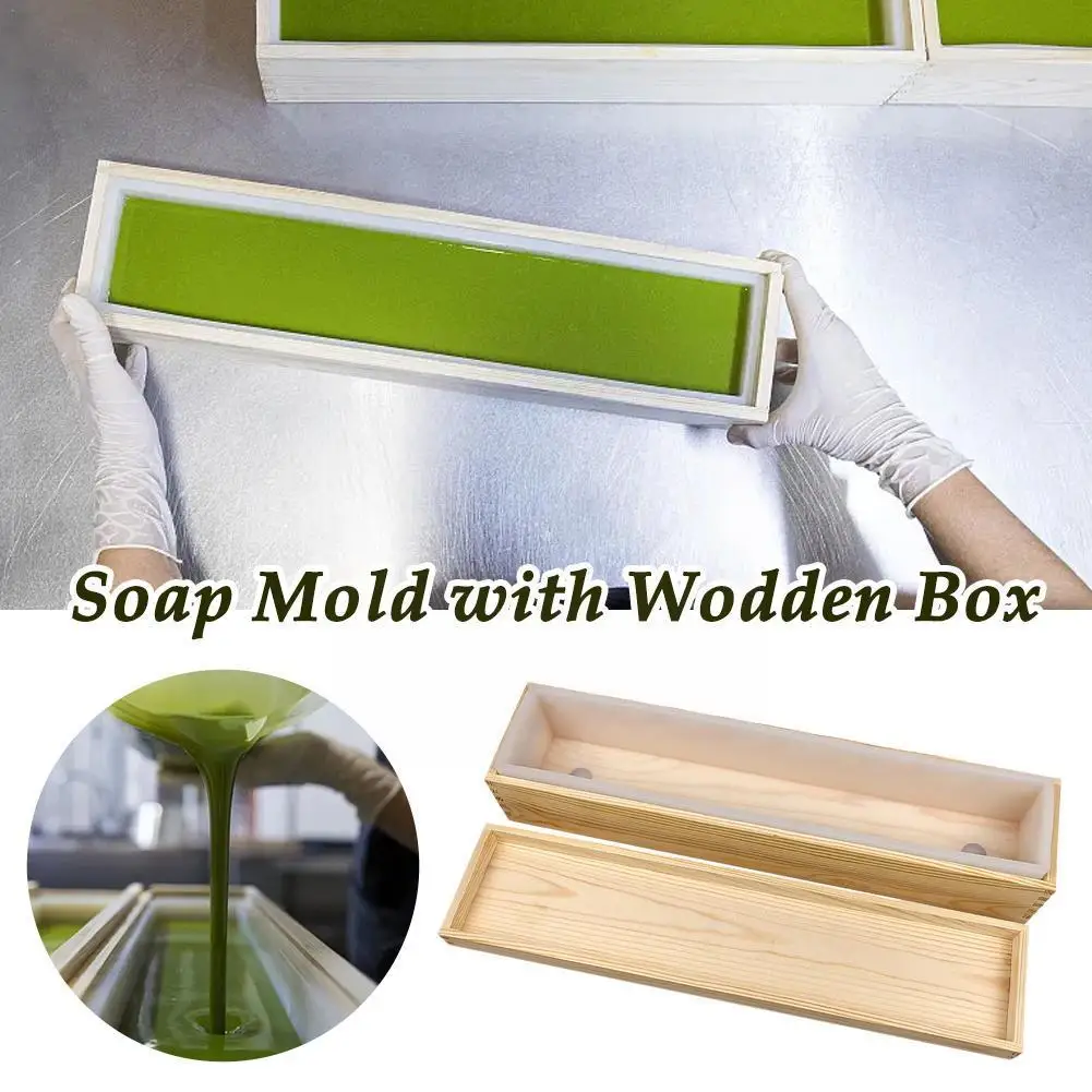 

Large Capacity Rectangular Soap Mold with Wodden Box Mould DIY Soap Liner Handmade Loaf Supplies Making Silicone Cold Proce J0J7