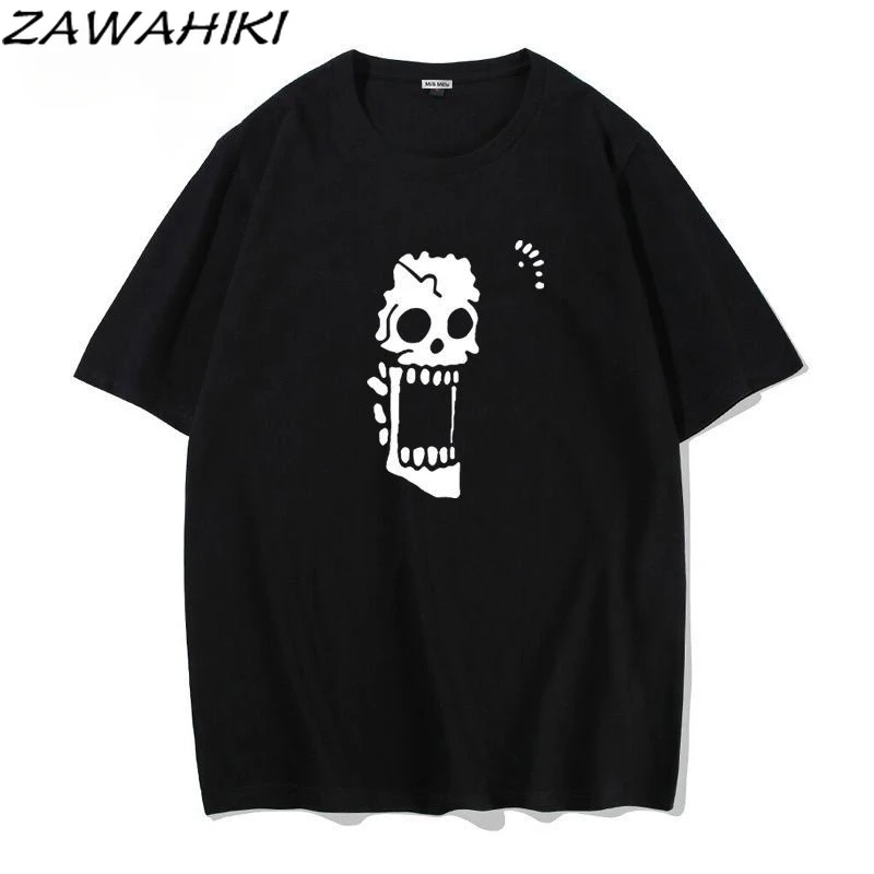 

T Shirts for Women Loose Fashion Korean Skull Print Short Sleeve Oneck Summer Versatile Chic Casual Y2K Aesthetic Top Ropa Mujer