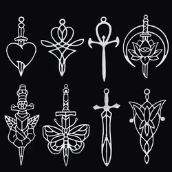 3pcs Gothic Cross Sword Charm DIY Craft Tassels Earrings Necklace Jewelry Making Butterfly Flower Heart Stainless Steel Pendant