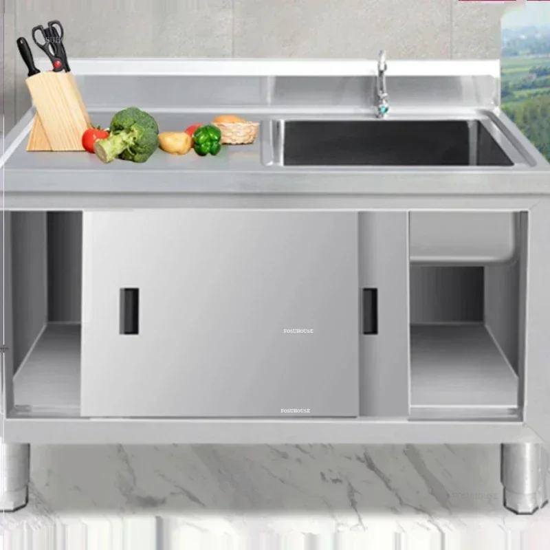 Stainless Steel Kitchen Sinks Commercial Sinks Platform Vegetable Basin Multi-functional Moveable Door Stove Cabinet with Sink X