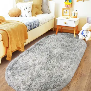 Tie-Dye Light Gray Oval Plush Rug 1