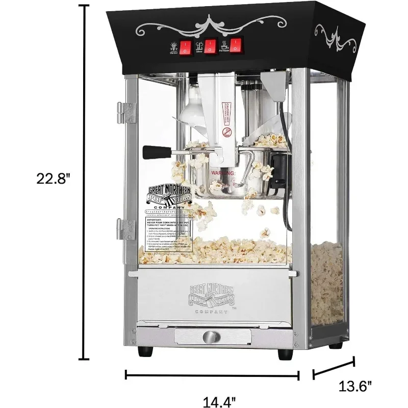 Matinee Popcorn Machine - 8oz Popper with Stainless-Steel Kettle, Reject Kernel Tray, Warming Light, and Accessories by Great 2