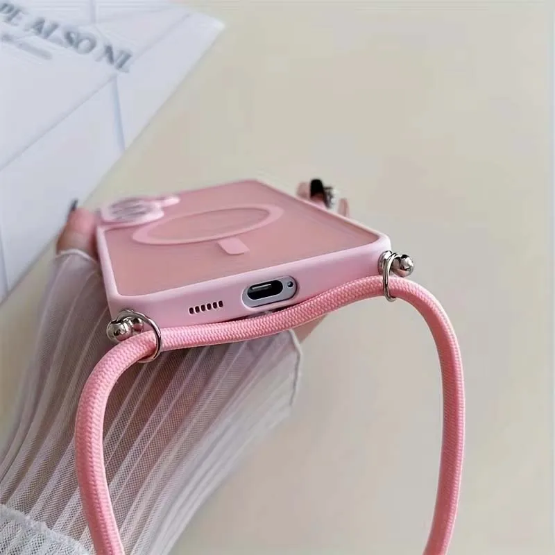 Luxury Frosted Lanyard Magnetic Phone Case with Lens Film and Wireless Charging Support