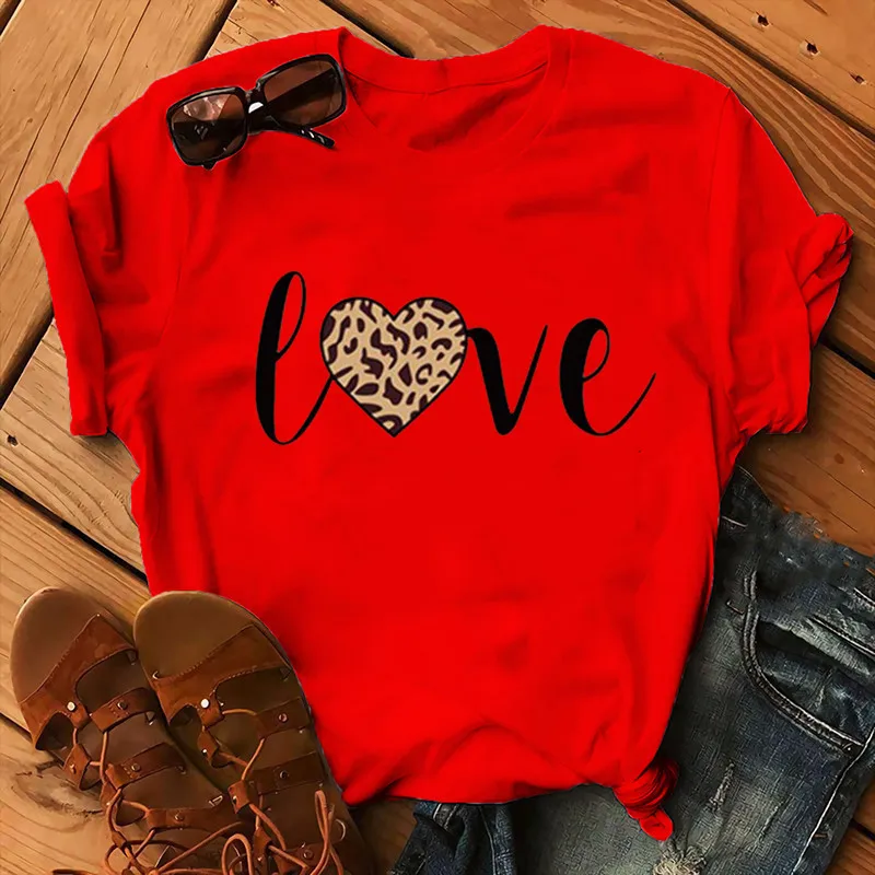 Leopard Love Print Women T Shirt Short Sleeve O Neck Loose Women Tshirt Ladies Fashion Tee Shirt Tops Clothes Camisetas Mujer 5