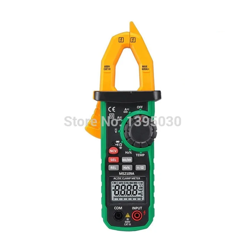 

MS2109A True RMS Digital AC DC Clamp Meter 600A Ohm HZ Temp NCV RC Test Tester