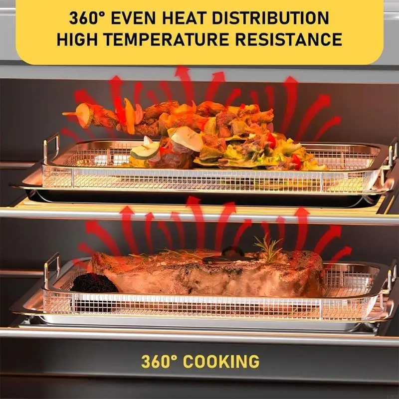 U0DE Extra-Large Air Fryer Basket for Oven Stainless Steel Crisper Tray Non-stick Mesh Roasting Basket for Fries/Bacon/Grill