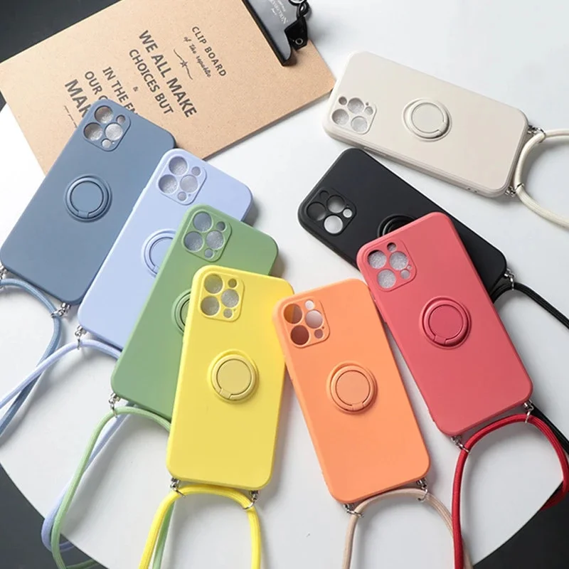 Чехол для Xiaomi, Redmi Note 11, 10, 9, 8, 8T, 11S, 10S, 9S, Mi 12, 11T, 10T, 11 Lite, POCO X3 NFC, M4 Pro, с кольцом-держателем и ремешком