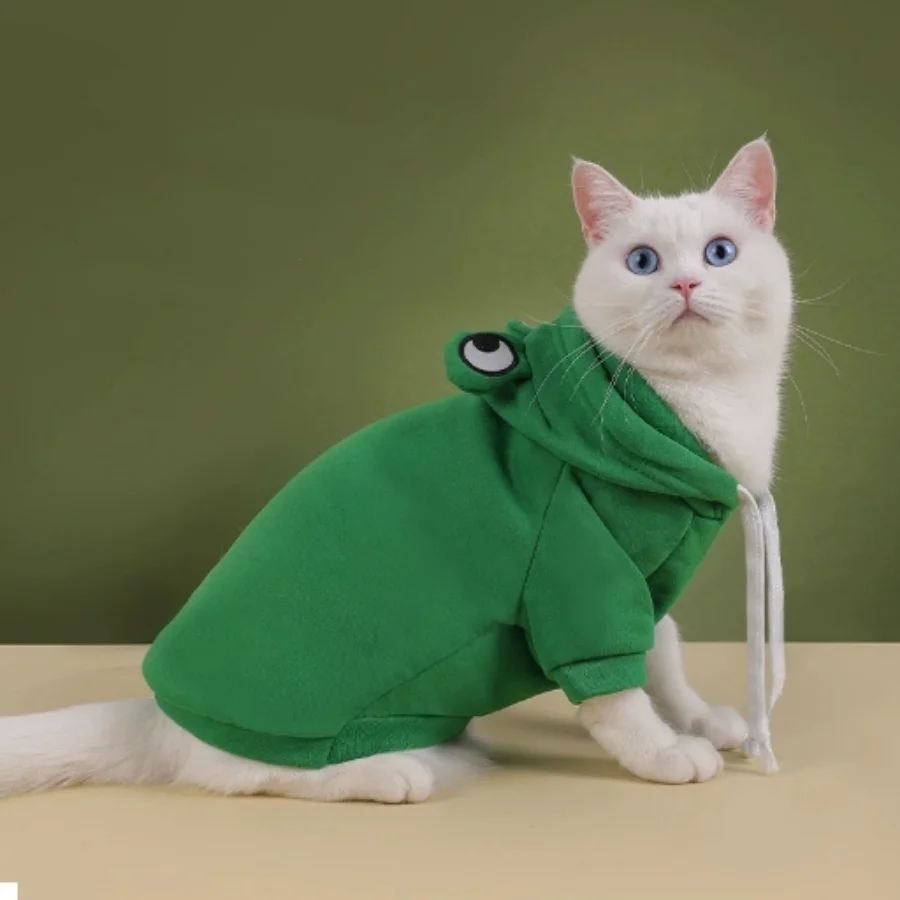 Cute Frog Pet Hoodie – Winter Warm Velvet Lined Dog & Cat Sweater