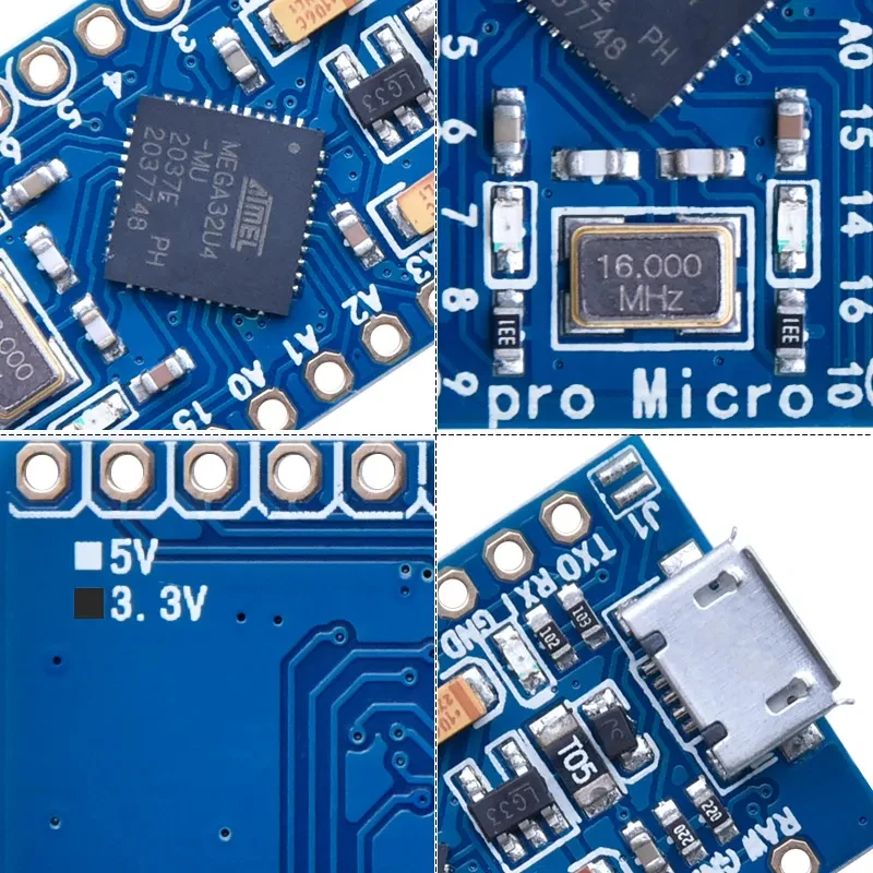 Enhanced Microcontroller Module with USB-C and Pin Headers - ATmega32U4 5V/16MHz
