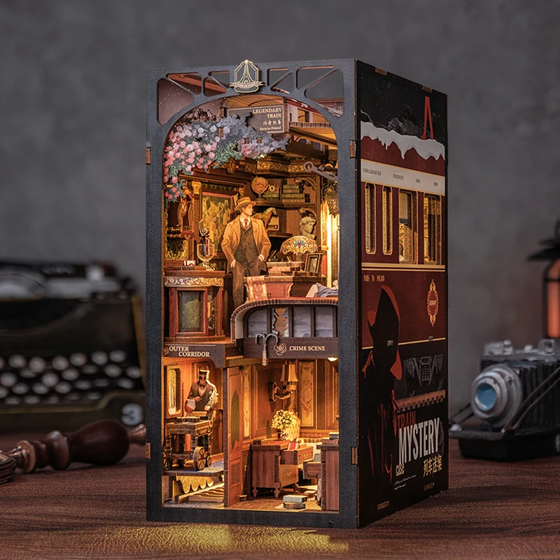 CUTEBEE-Casa De Boneca Em Miniatura Com Toque De Luz, DIY Livro Nook Kit, Capa De Poeira, Estante Inserir, Presentes Detective Agency, Trem, Presentes Mistério