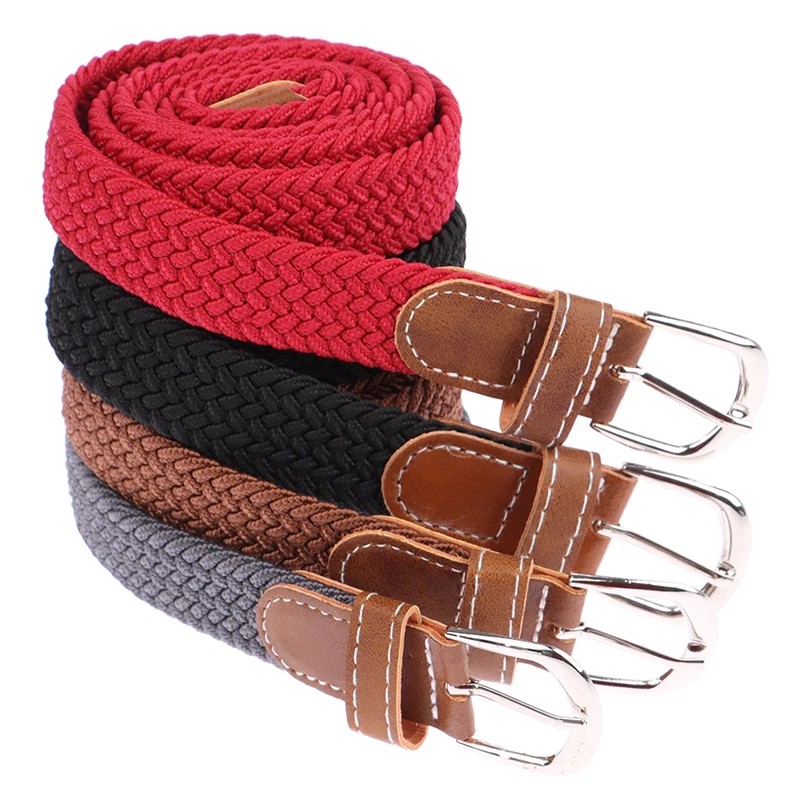 1Pc Mode Gürtel Woven Leinwand Gürtel Metall Schnalle Männer Frauen Elastische Geflochtene Gürtel Schlag Kostenloser – Detail 11