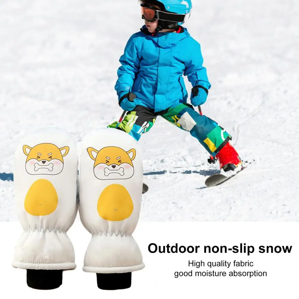 Windproof Ski Gloves Winter Warm Mitts Ultra-thick Waterproof Ski Gloves with Plush Lining for Toddlers Cartoon Print Winter