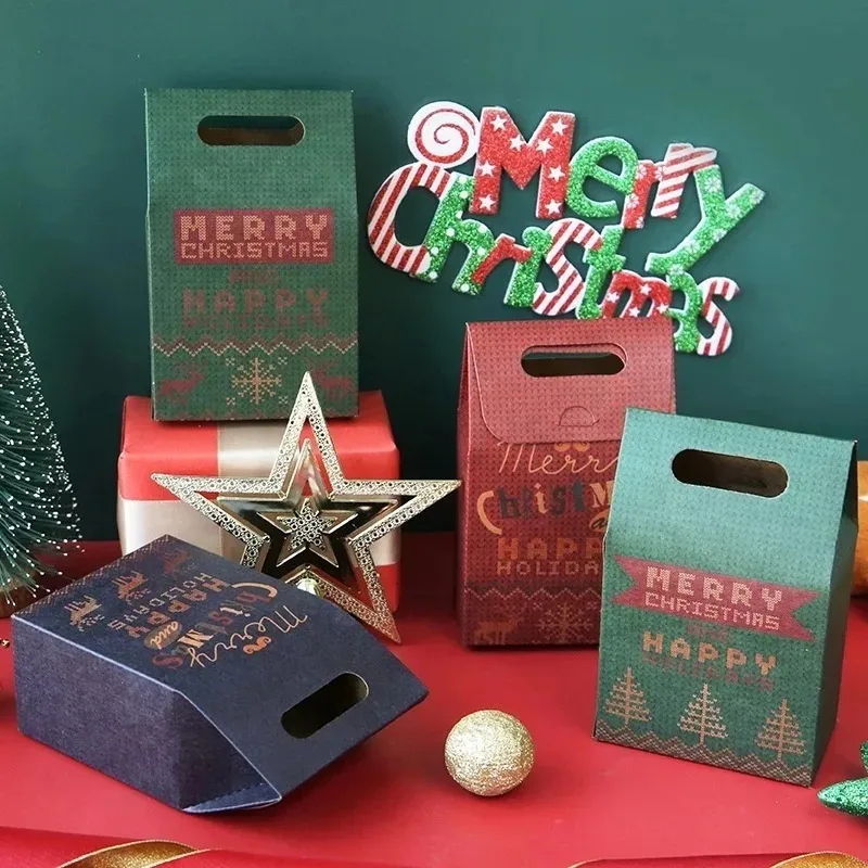 New 10Pcs/lot Christmas Gift Box Craft Paper Box Christmas Candy Gift Box Packaging Boxes Christmas Stockings Gift Holders