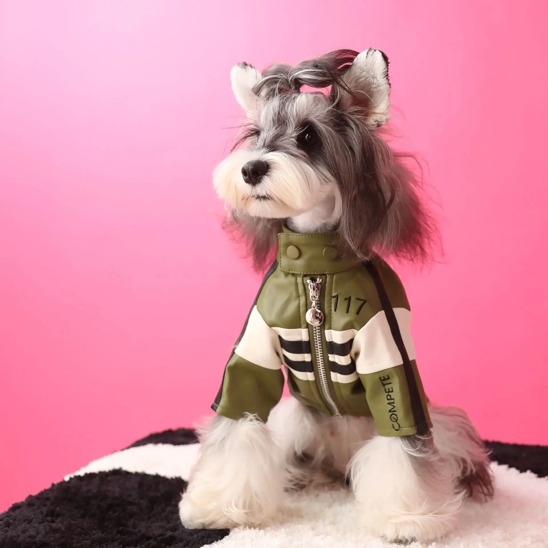 

Schnauzer Clothes Striped Embroidery Handsome Leather Coat Puppy Yorkshire Maltese Teddy Bichon Autumn clothe Jacket Accessories