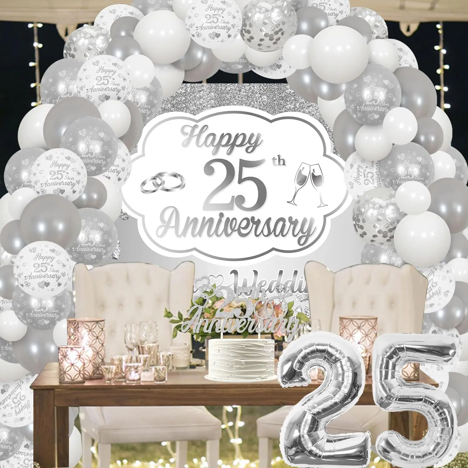 Pancarta De Boda De Plata 25 Aniversario - Guirnalda Plateada