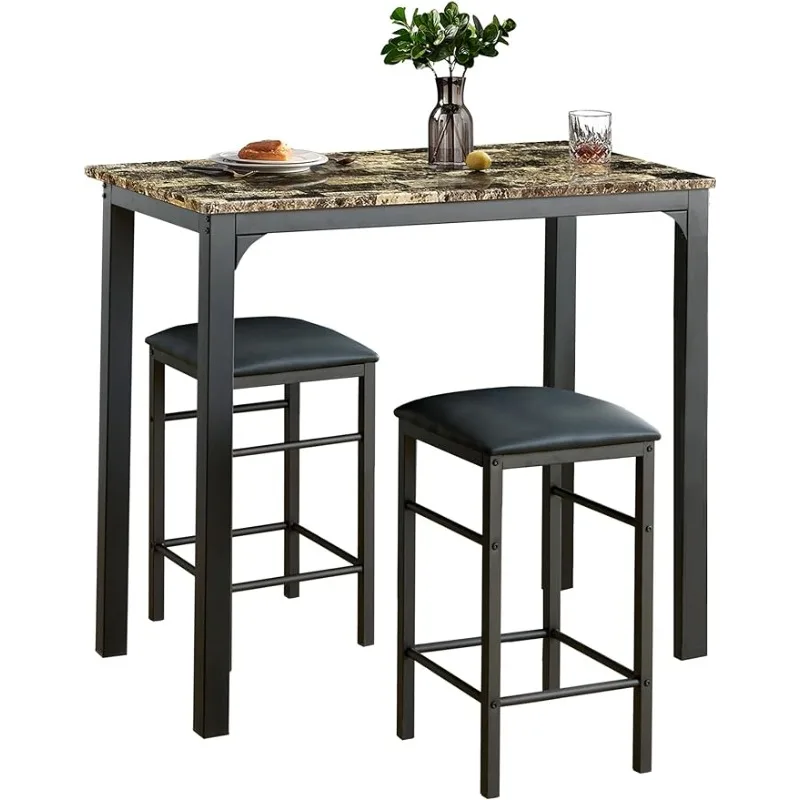 

3-Piece Pub Counter Height Breakfast Table With 2 Bar Stools, Dining Set For 2, Dark Brown