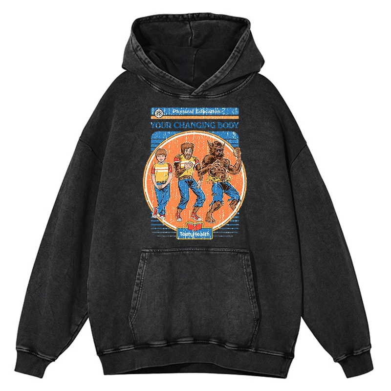 thumbnail image 1 of Sudadera con capucha retro desgastada para hombre, ropa informal holgada de gran tamaño, con capucha, para educación física, 100 % algodón, para otoño, 1 of 5