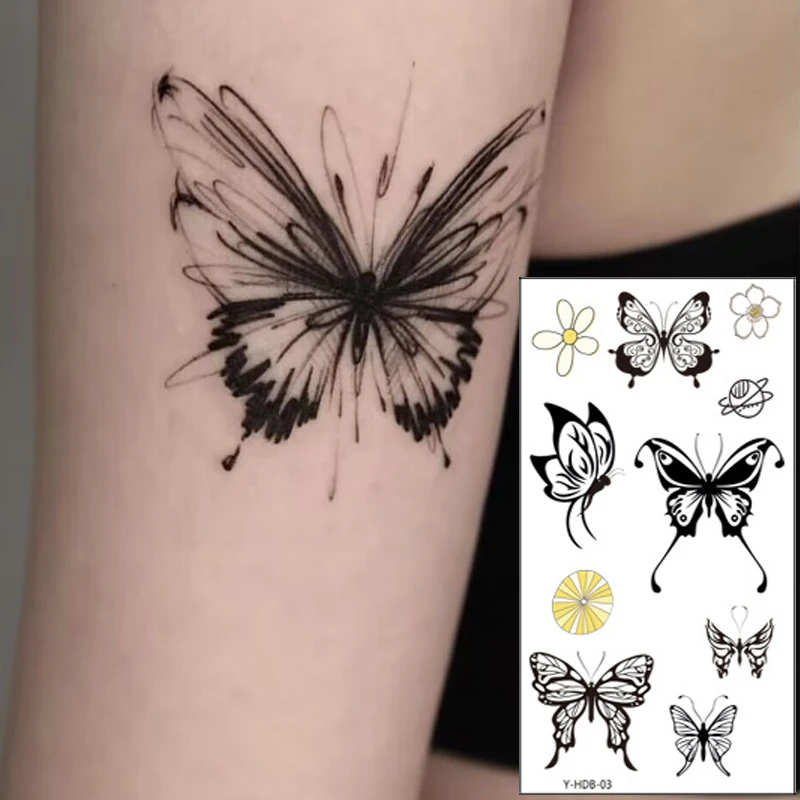 Waterproof Dark Butterfly Temporary Tattoo Stickers for Body Art