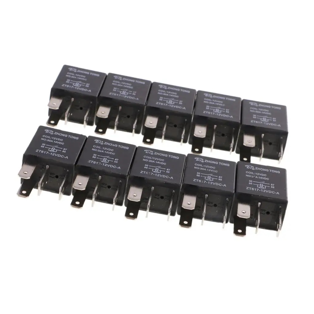 DC 12V 30 AMP Car Automotive Boat Truck 4 Pins SPST Alarm Relay Pack of 10
