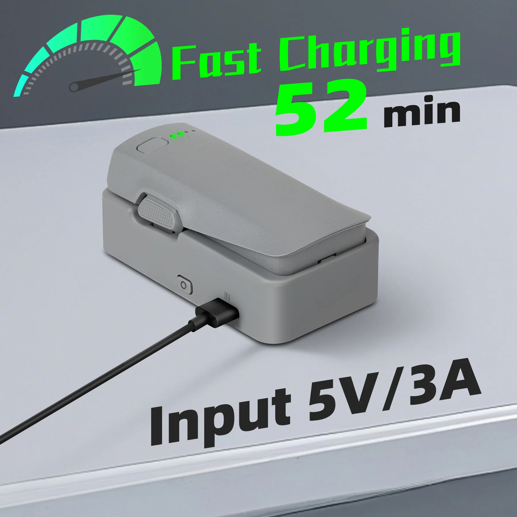 Vue de dessus du chargeur USB rapide pour batterie drone DJI Neo 2, montrant les ports et la finition noire