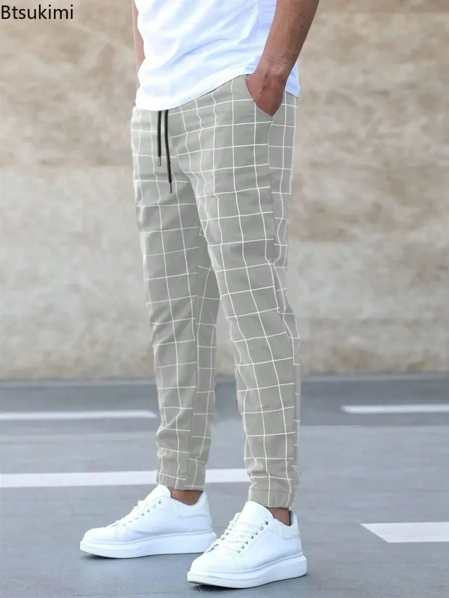 2025 Nuova Primavera Autunno Casual Pantaloni Plaid da uomo con coulisse Pantaloni larghi Tendenza Streetwear Pantaloni sportivi Pantaloni sportivi da uomo d'affari 3