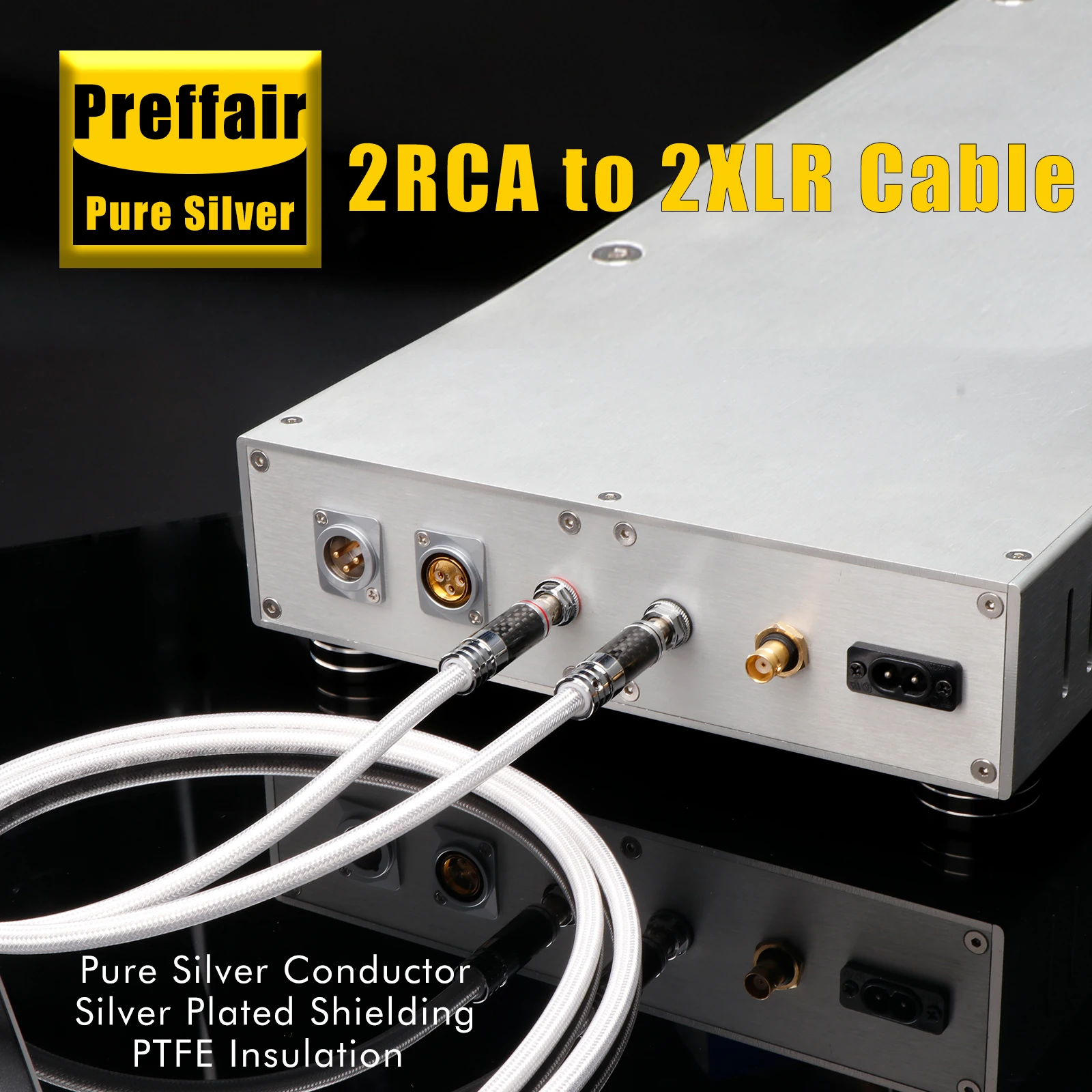RCA-Kabel HiFi 5N Reines Silber RCA-Stecker-zu-Stecker-Kabel 18AWG Massiver PSS Reiner Silberkern RCA-Audiokabel Kohlefaser-Stecker preffair – Detail 10