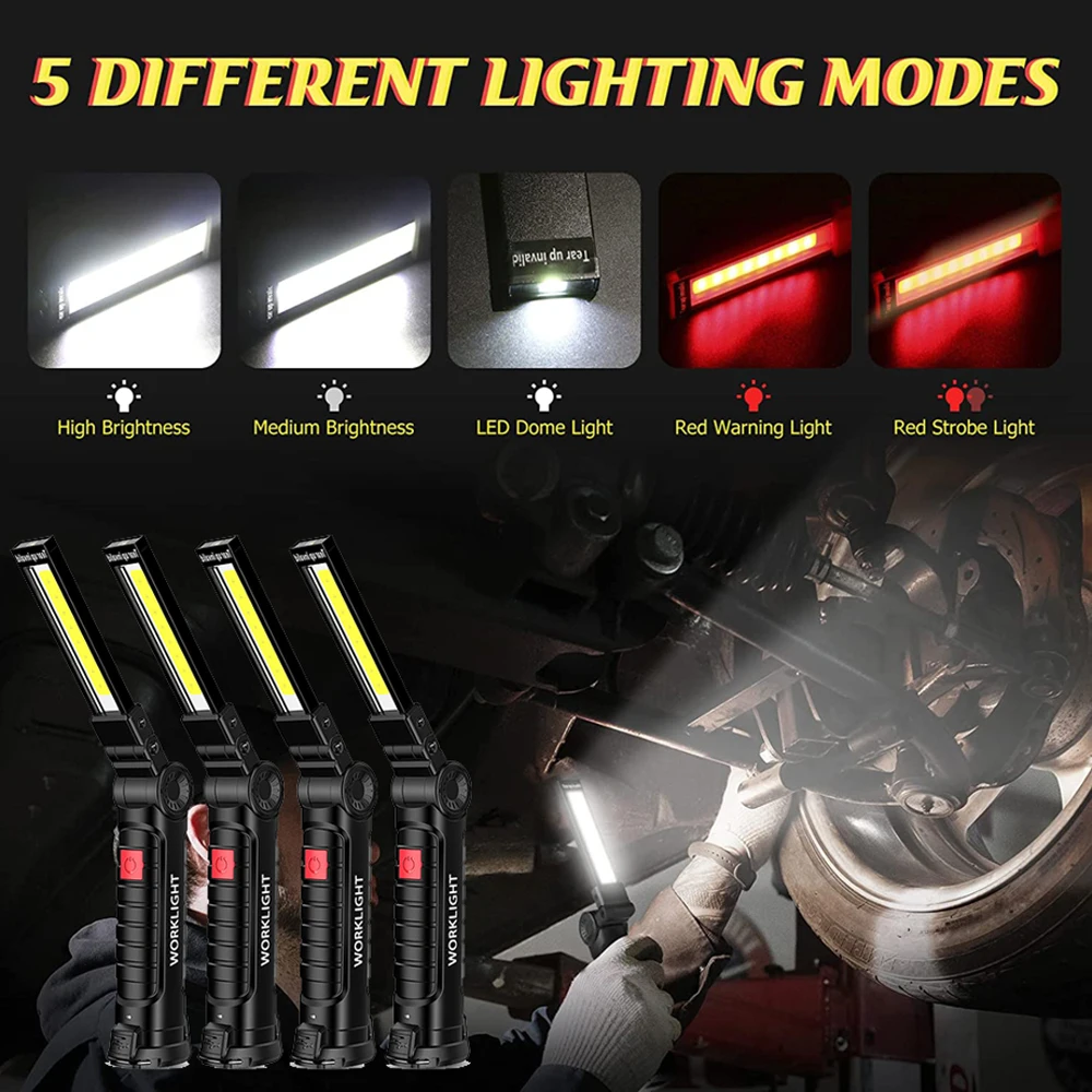 USB Flashlight Rechargeable Torch Tool Gifts Men LED Work Light Magnetic Base 5 Modes Home Outdoor Camping led flashlight