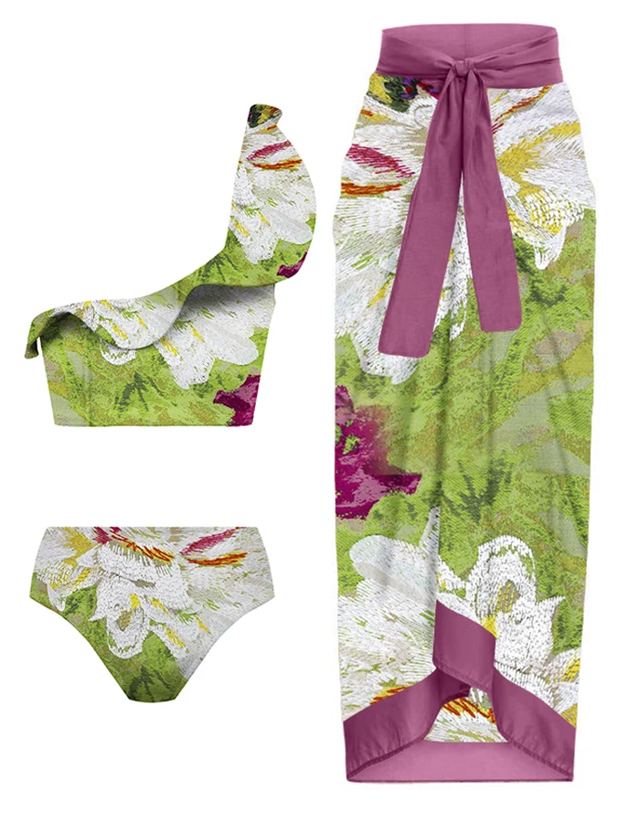 One Shoulder 2023 New Swimwear Summer Female Fashion With Lace Floral Print Beach Wear Bodysuit Vacation Sexy
