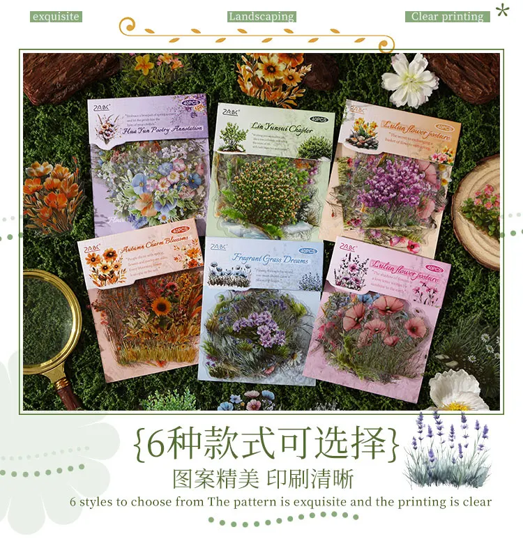 40 Stück Pflanzen und Blumen stapelt PET-Aufkleber, kreativ, dekorativ, handgefertigt, Scrapbooking-Material, Tagebuch, Album, Bastelbedarf – Detail 5