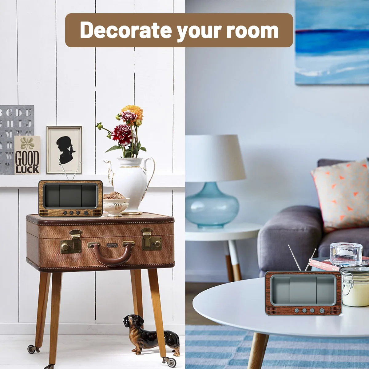 Retro Bluetooth Speaker Hifi Stereo Sound Box Vintage TV Design Wireless Handsfree Music Player Portable Phone Holder Home Decor