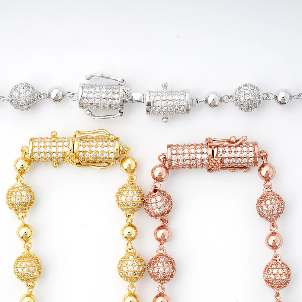 Hiphop Round Ball Iced Moissanite Diamond Chain Necklace 925 Sterling Silver 8-10mm Bead Link Necklace Pass Tester with Gra