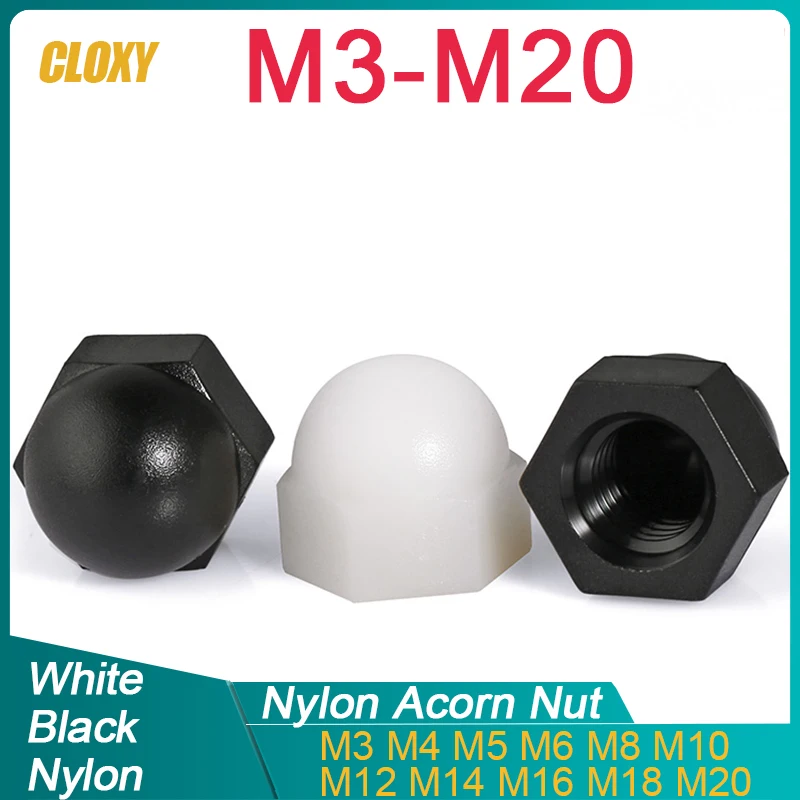 NylonAcornCapDomeNutsWhiteBlackPlasticHexagonHexNutM3M4M5