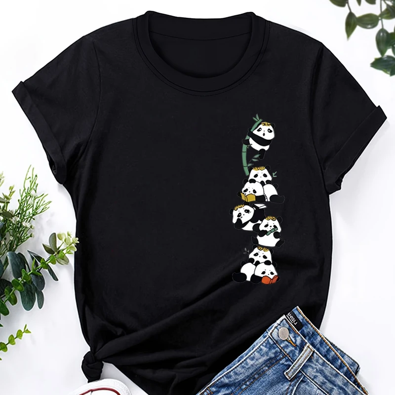 Adorable Panda Print Women's Casual Crew Neck T-Shirt