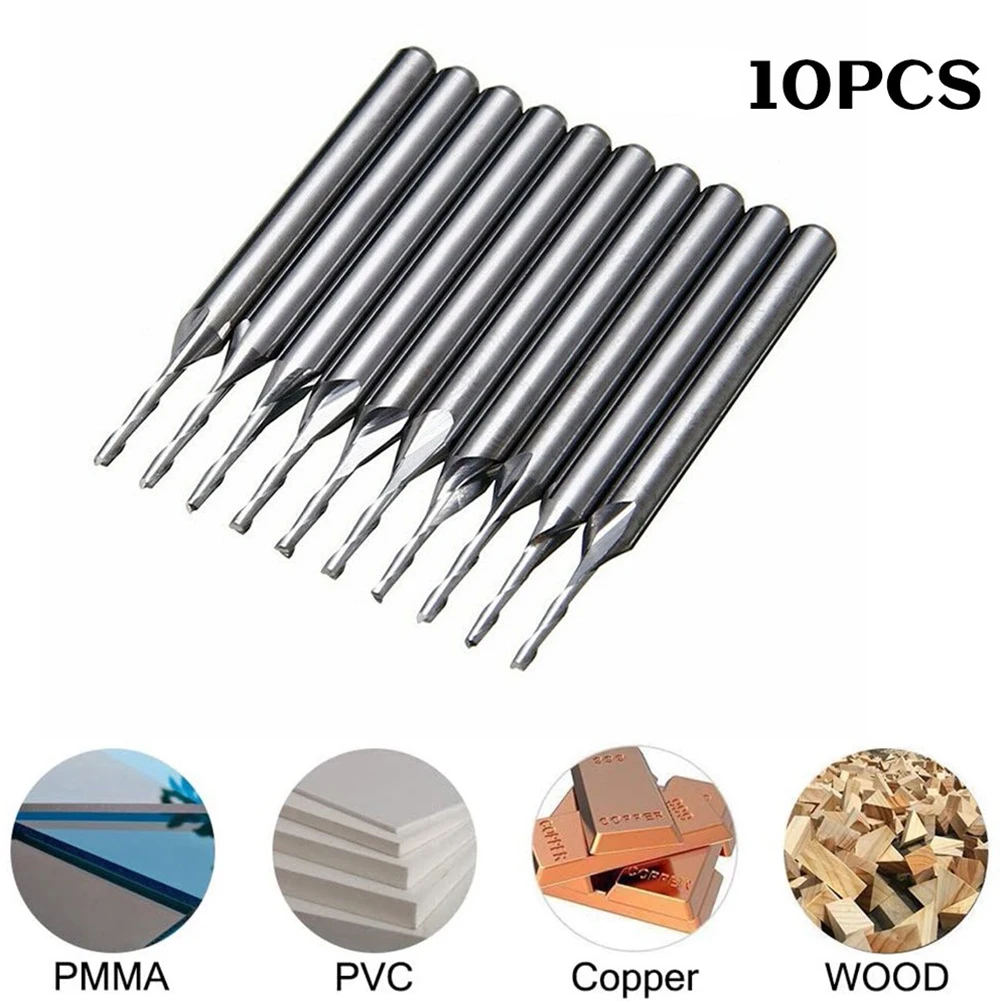 

10pcs 1/8" 1mm Double 2 Slot CNC Router Bit Flute Spiral Carbide Flat Nose End Mill CNC Router Bit For Carving Cutting