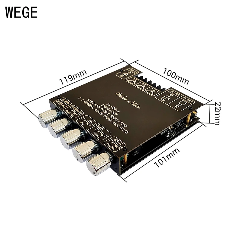 WEGE ZK-TB21S TB21 MT21S MT21 2.1 Channel 2*50W + 100W TPA3116D2 BT Audio Amplifier Power Subwoofer Treble AMP Wuzhi Audio APP audio amplifier board audio speaker