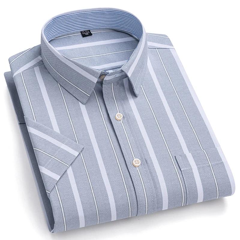 New Men's Plaid Shirt 100% Pure Cotton Oxford Short Sleeves Spring Casual Daily Dress Shirts Button-down Big 5XL 6XL 7XL 5