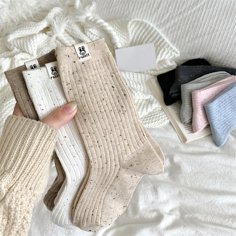 Calcetines de mujer estilo coreano moda transpirable Casual puntos calcetines de tripulación de dibujos animados para niñas novedad Color calcetines cálidos cómodos suaves