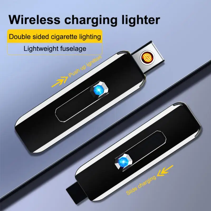Metal Double Flame Butane Lighter Creative LED Blue Light Transparent Window Grinding Wheel Ignition Smoke Accessories