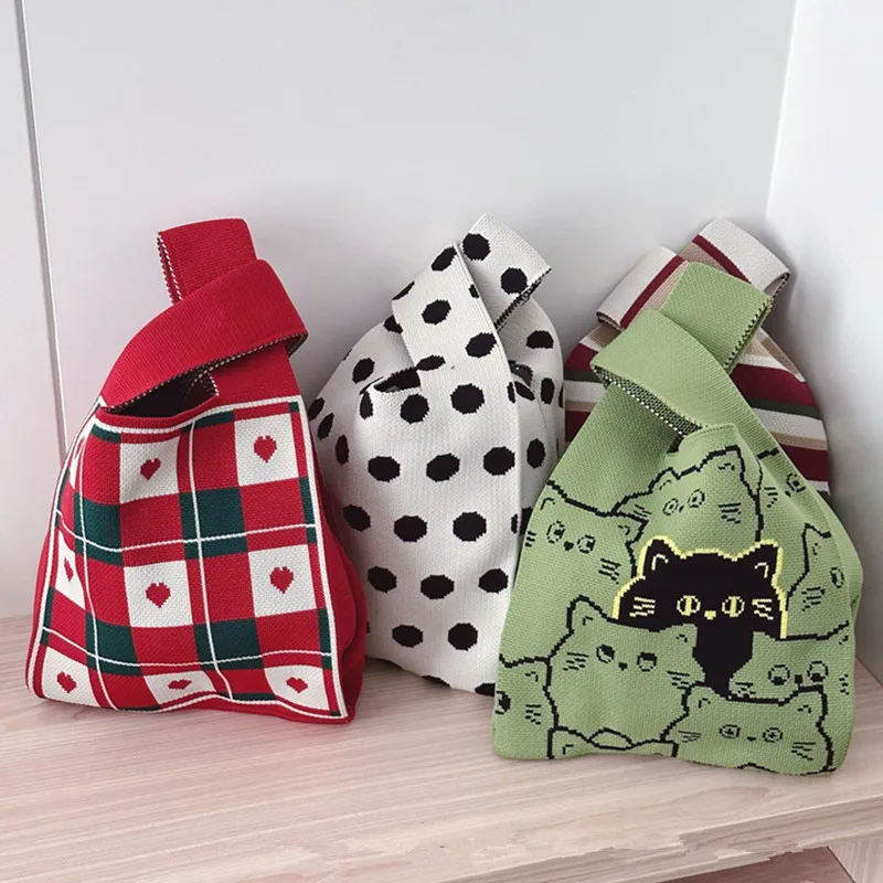 

Online celebrity children handbag 2023 personalized street photo cat round vest bag girl photo knit bag