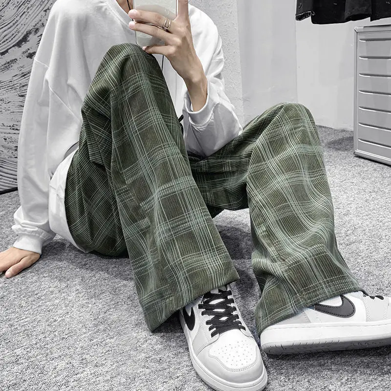 Corduroy Vintage Plaid Pants Men Streetwear Wide leg Baggy Pants Harajuku Fashion Mens Clothing Techwear Casual New