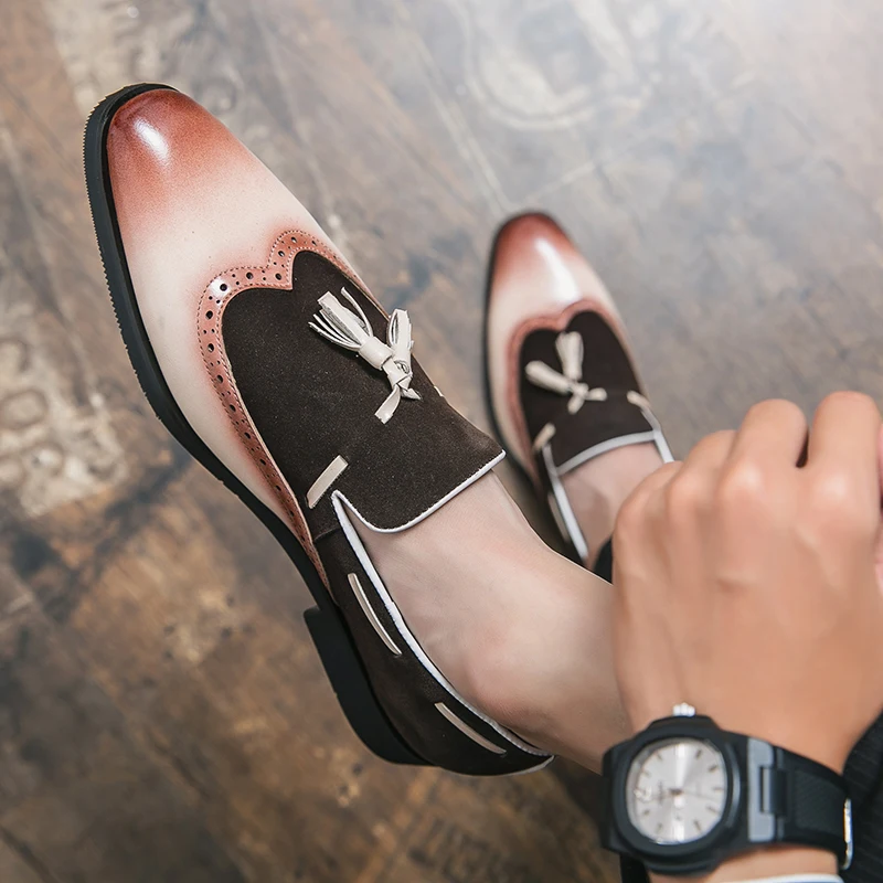 Bullock Scarpe Di Fascia Alta Mocassini Con Nappe Scarpe Casual Firmate Con Punta A Punta Slip-On Da Uomo Originali Nuove Scarpe In Pelle Di Lusso Moc