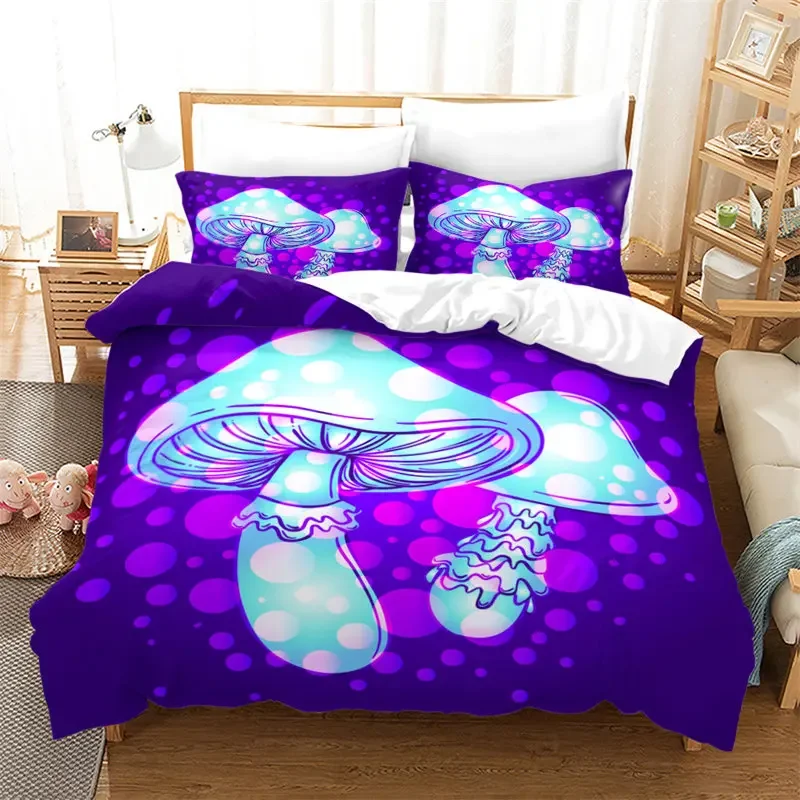 

Colorful Trippy Mushroom Duvet Cover Cartoon Bedding Set Exotic Style Comforter Cover Full King For Boys Girls Kid Bedroom Decor