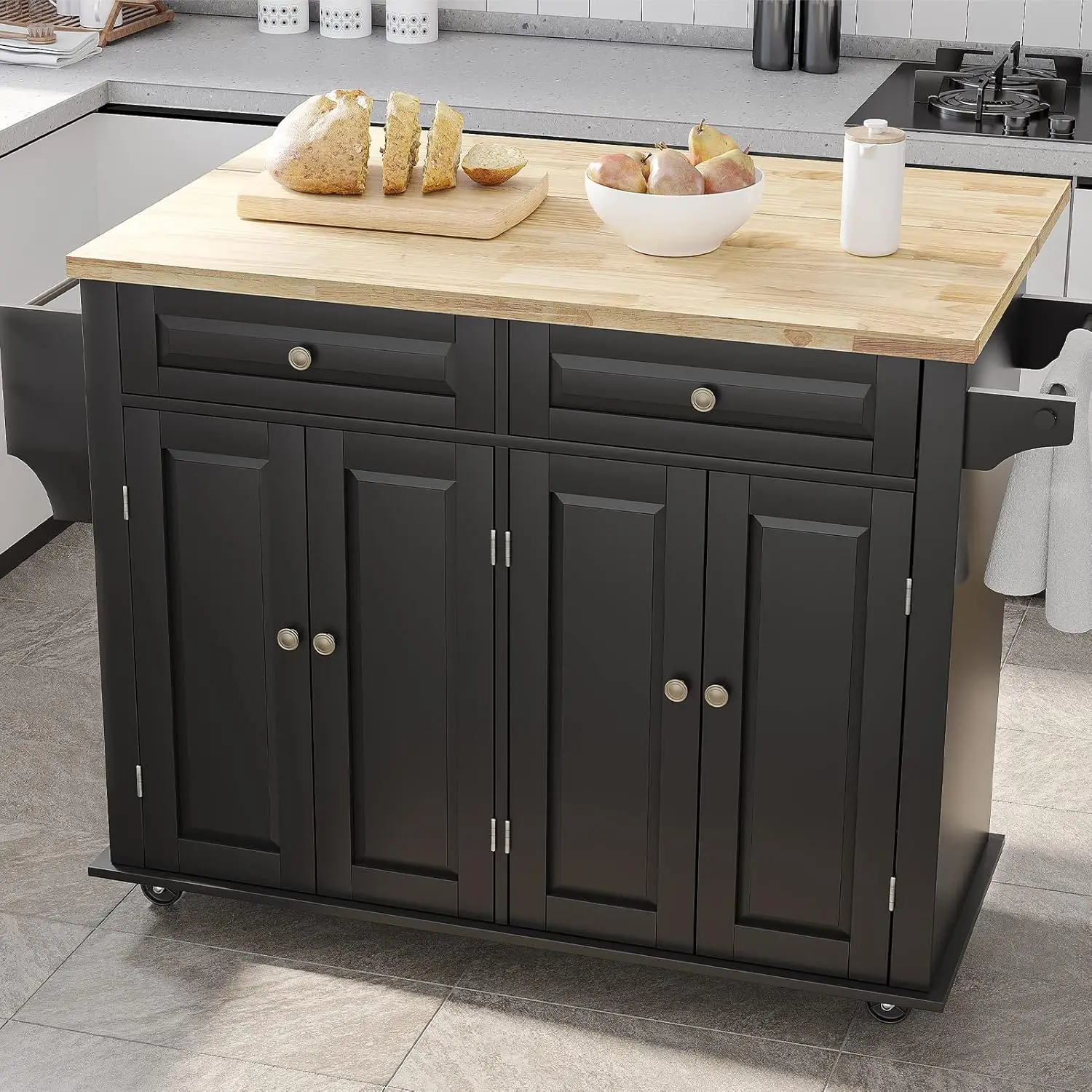 Kitchen Island with Drop Leaf Movable Kitchen Carts on Wheels Island with Storage Cabinet Table