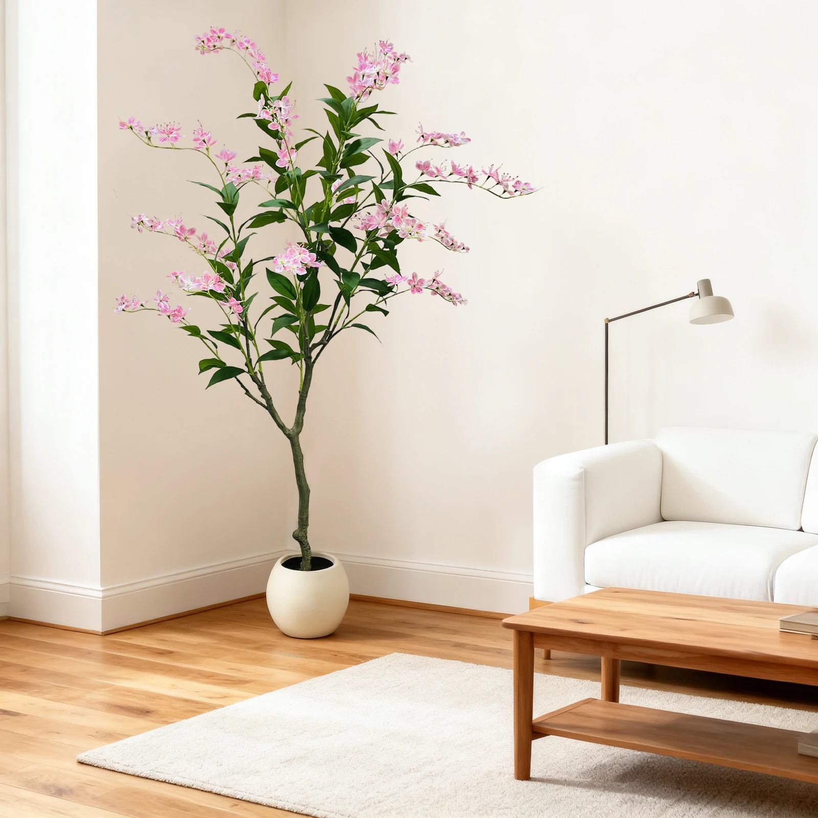 Künstlicher Jasminbaum, künstlicher Blumenbaum, künstliche Pflanzen in weißem Pflanzgefäß, künstliche Bodenpflanze für Zuhause, Büro, Dekoration, Geschenk – Detail 24