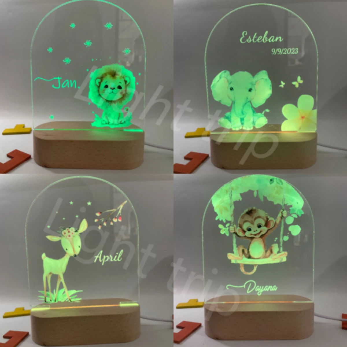 Customized Baby Birth Night Light Personalized Name Animal Bear Bunny Rabbit with USB Lamp for Bedroom Birthday Christmas Gift