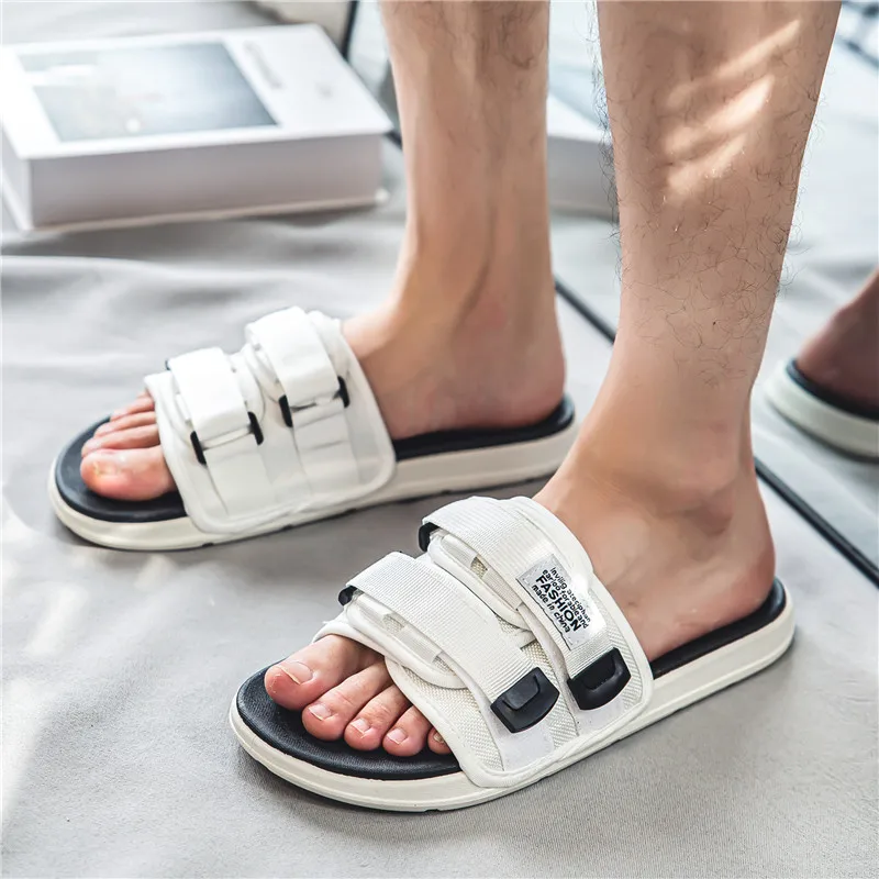 Men's Outdoor Slippers Thick-Soled Non-Slip Soft Bottom Hook Loop Sandals Comfort Summer Beach Flip Flops Home Casual Wear