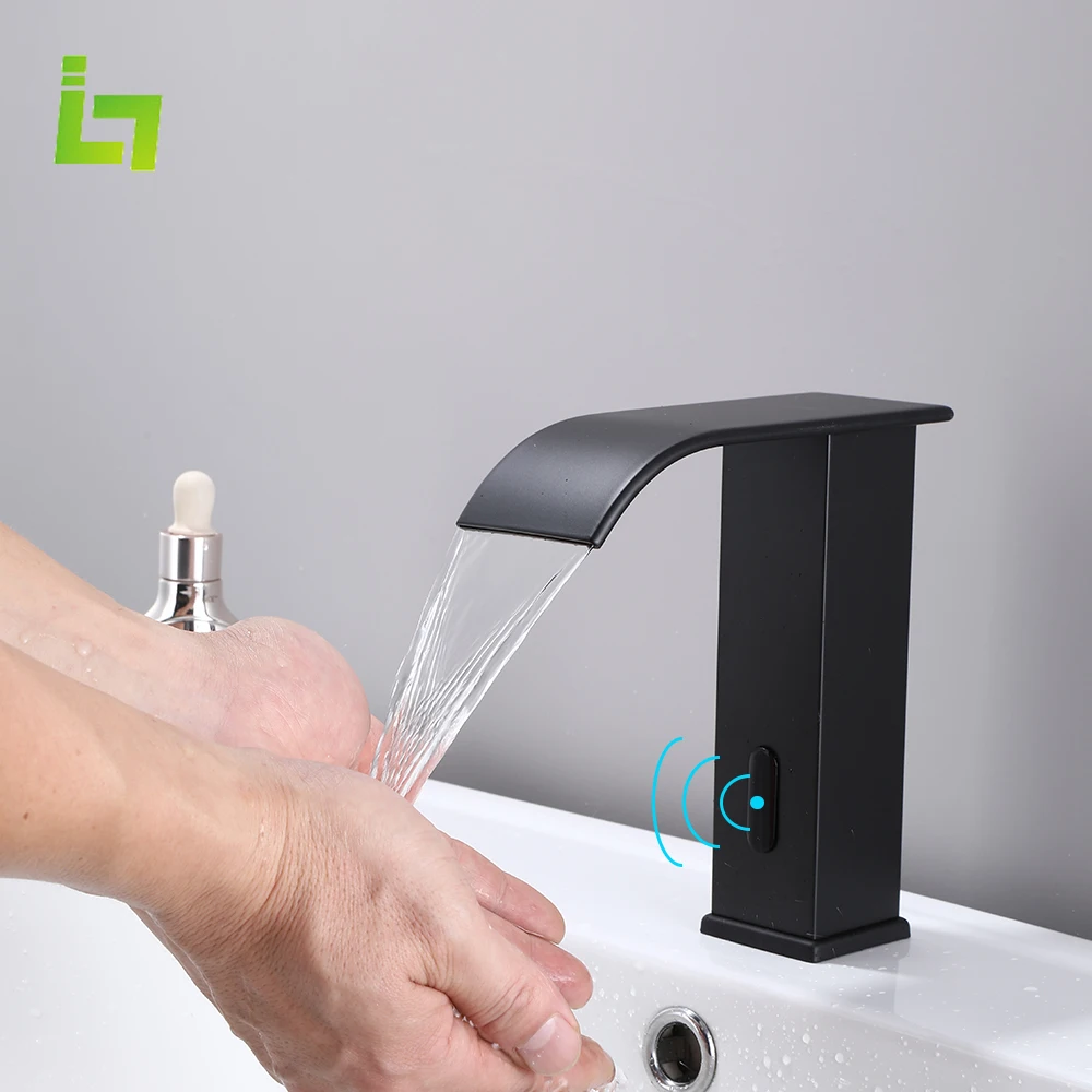 Luxury Matte Black Sensor Bathroom Faucet Cold and Hot Deck Mounted Tap Short and Tall Sink Mixer