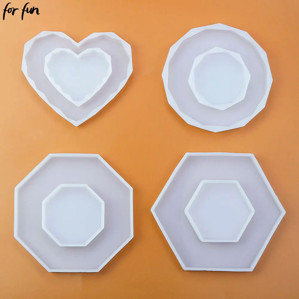 재미있는 DIY 코스터 실리콘 몰드, 하트 모양 마름모 컵 매트, 크리스탈 에폭시 송진 몰드, 트레이 장식 장식 만들기