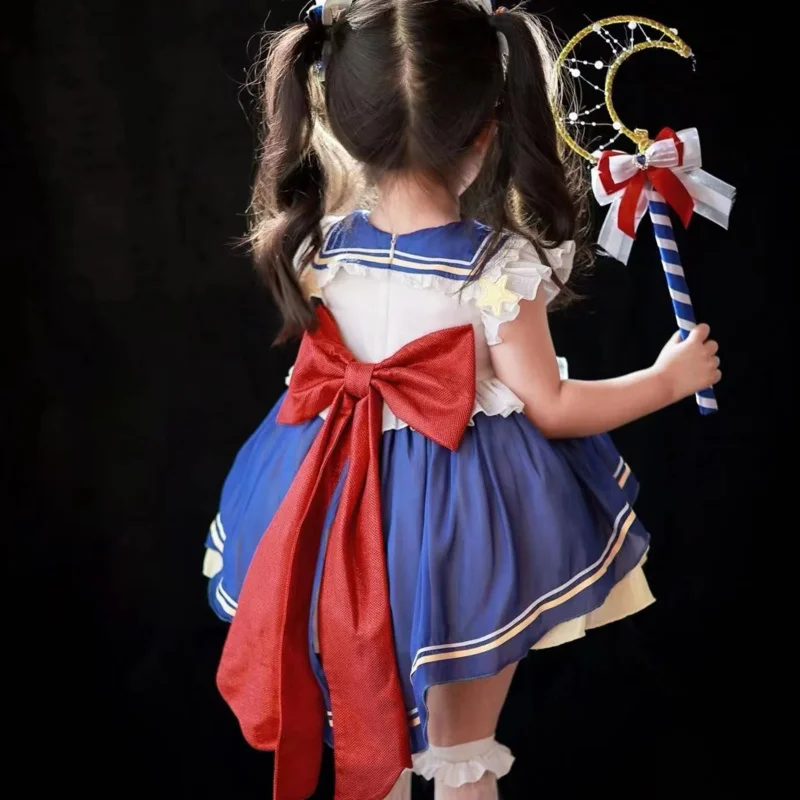 

Child size Sailor Moon Blue Girls cosplay costume tsubino USAG cute girl Loretta princess skirt set for Halloween theme parties